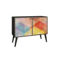 Manhattan Comfort 7AMC127 Avesta Double Side Table. 2.0  with  3 shelves in Oak/ Stamp